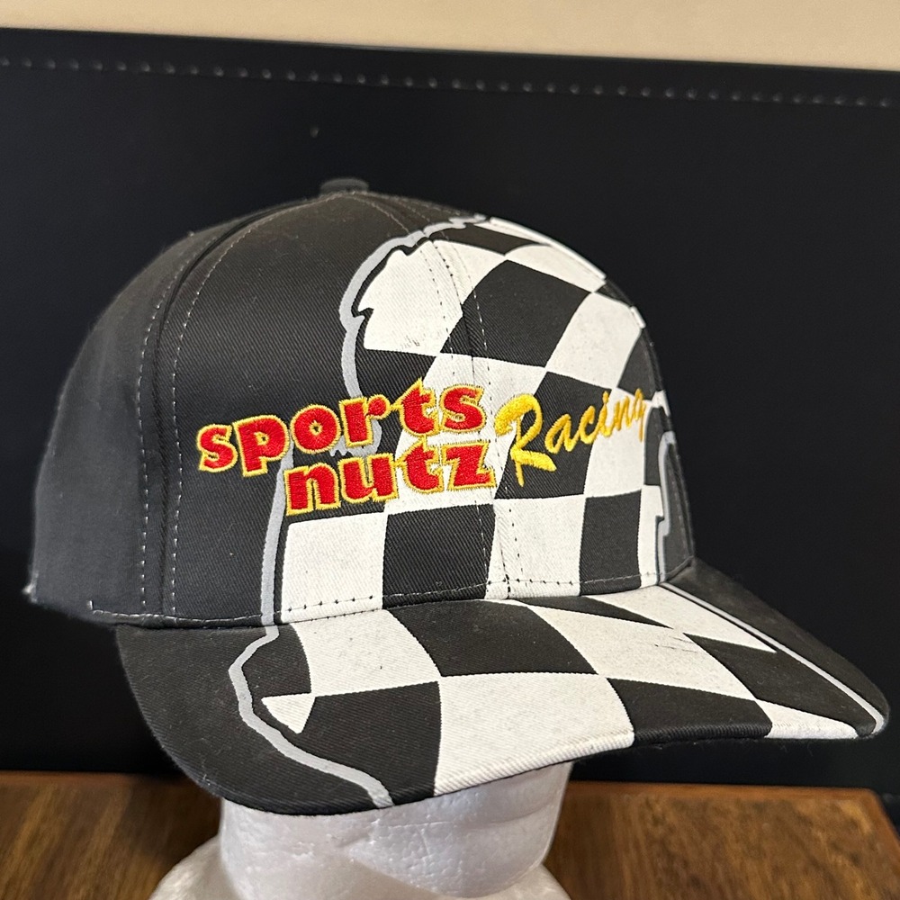 Sports Nutz Racing Snapback Hat Black White Checkered Flag Baseball Cap Mens